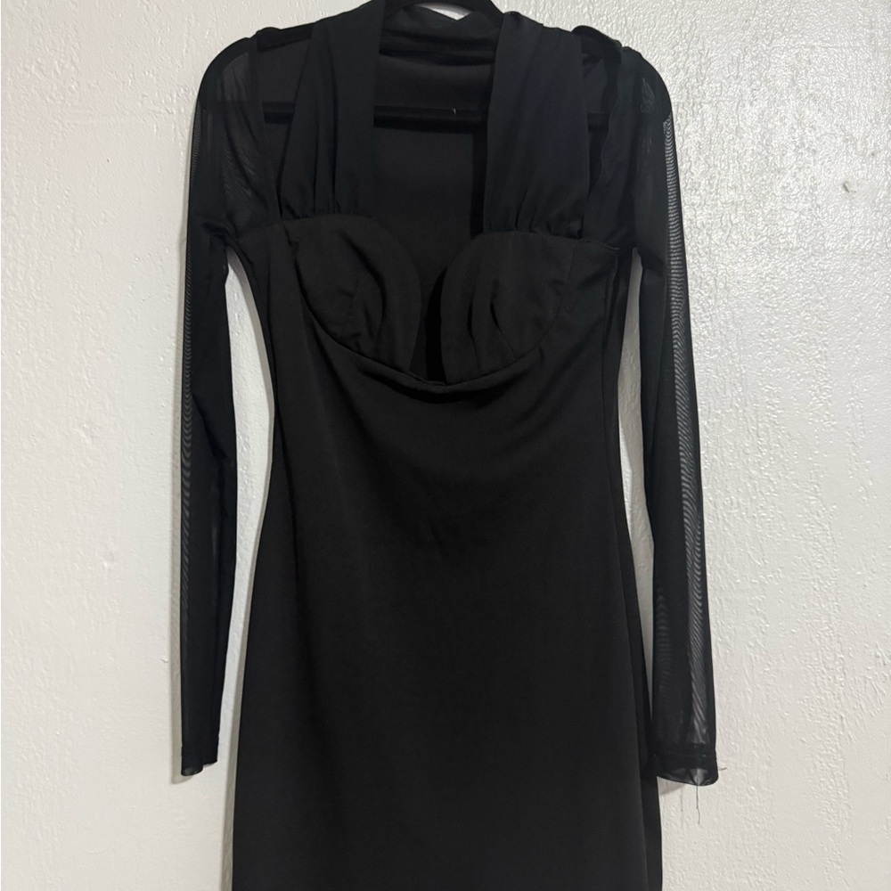 Fashion Nova Black Sheer Sleeve Dress